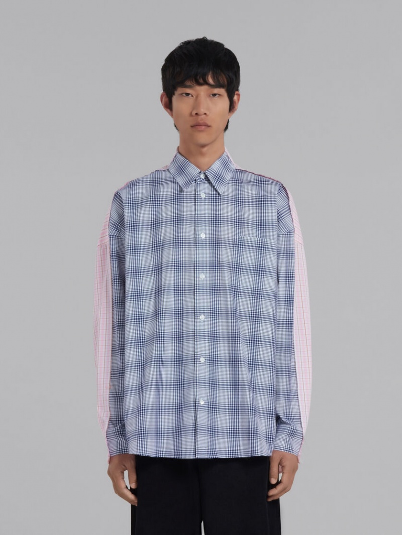 Marni Bio Poplin Shirt With Contrasting Checks Blauw | TBEWZ61839