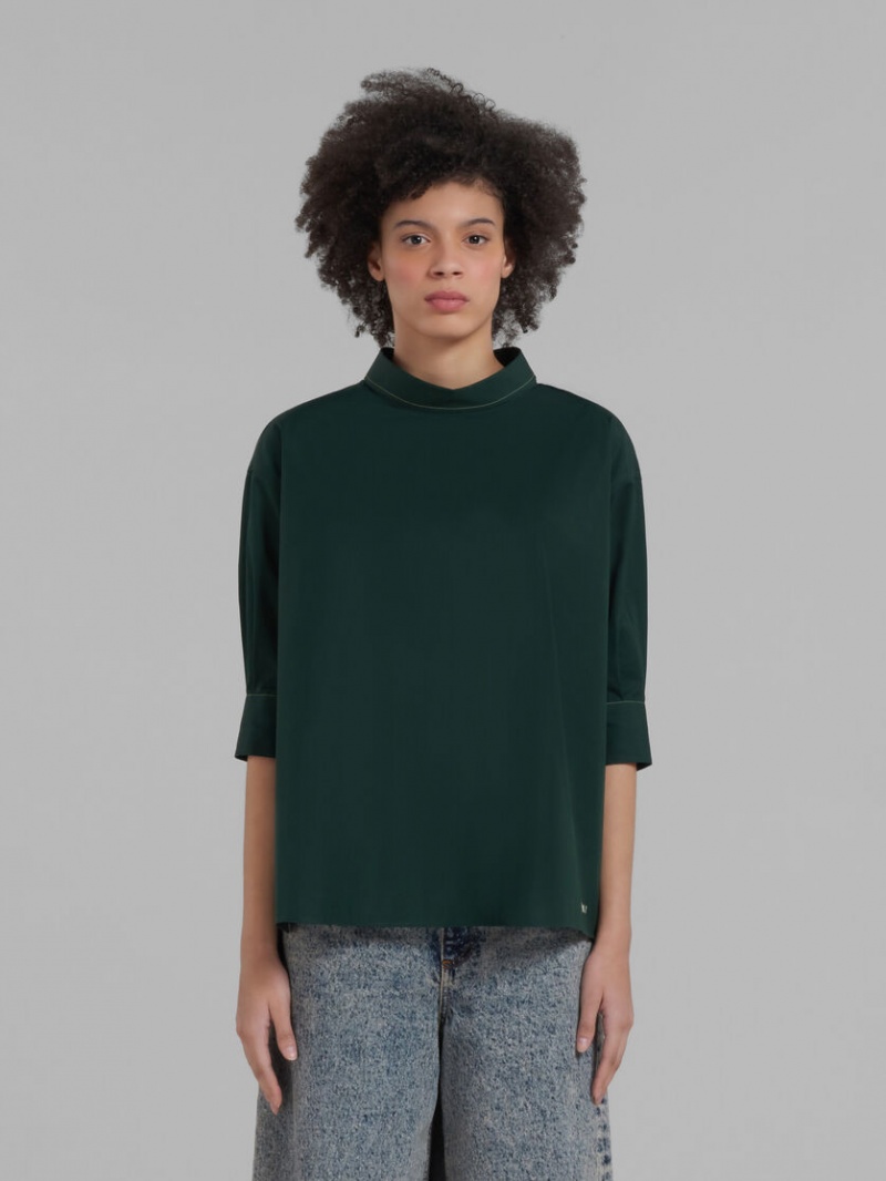 Marni Bio Poplin Top With Open Back Groen | XBEBH28129