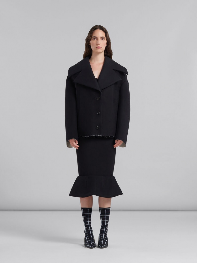 Marni Bonded Wol And Felt Cocoon Jacket Zwart | BEXBR50934