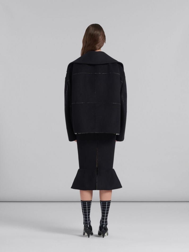 Marni Bonded Wol And Felt Cocoon Jacket Zwart | BEXBR50934