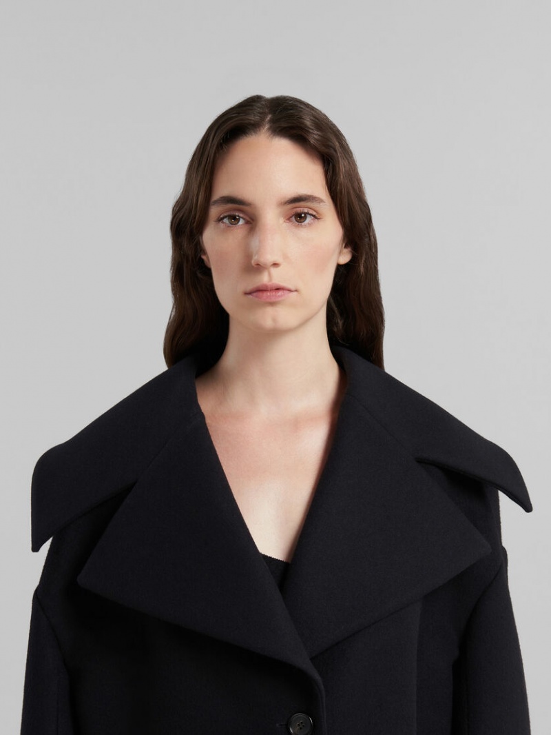 Marni Bonded Wol And Felt Cocoon Jacket Zwart | BEXBR50934