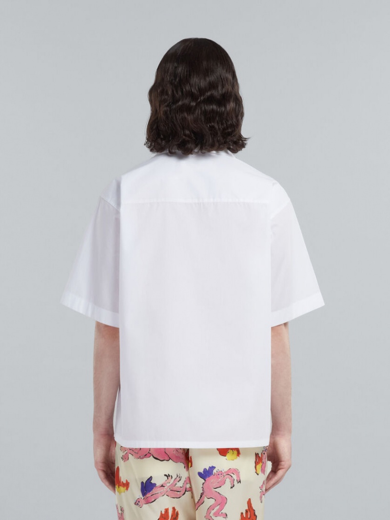 Marni Bowling Shirt Yarn-dyed Poplin Wit | MBEHR60752