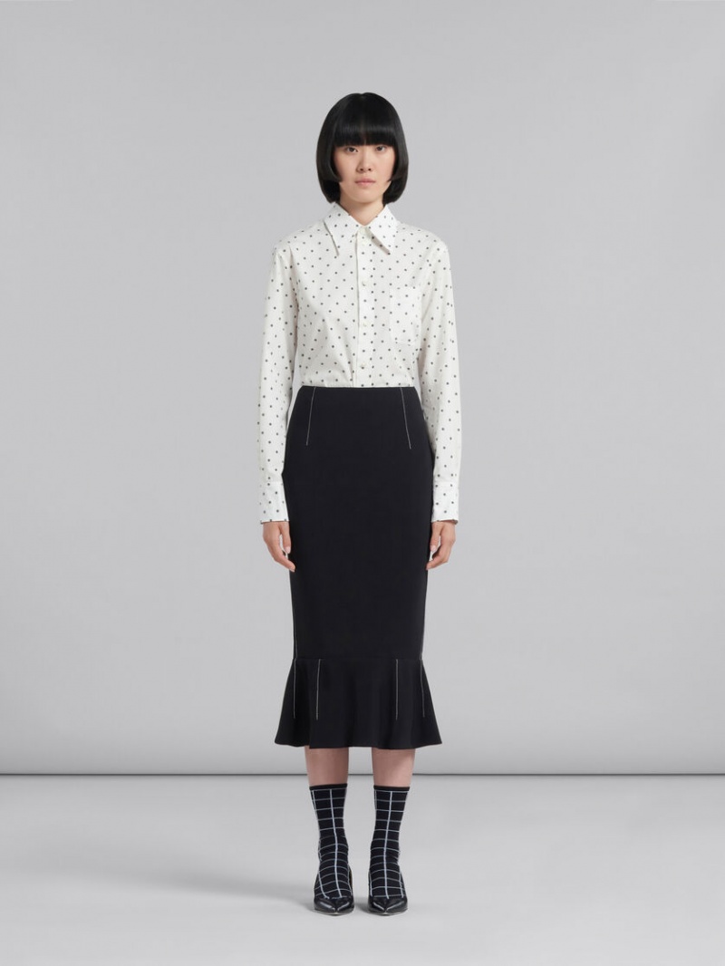 Marni Cady Sheath Skirt With Flounce Hem Zwart | BEQAV97516