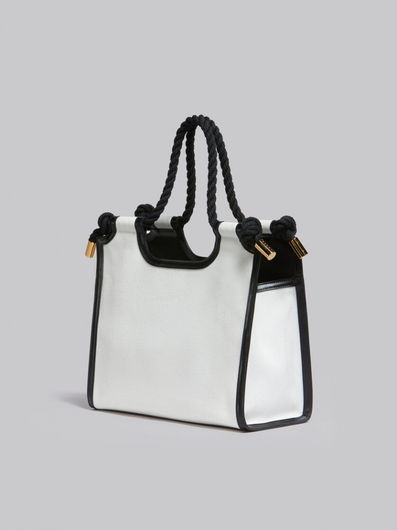 Marni Canvas Marcel Tote Bag Wit Zwart | UBETG80156