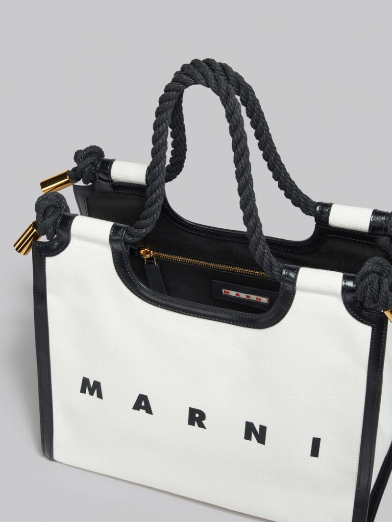 Marni Canvas Marcel Tote Bag Wit Zwart | UBETG80156