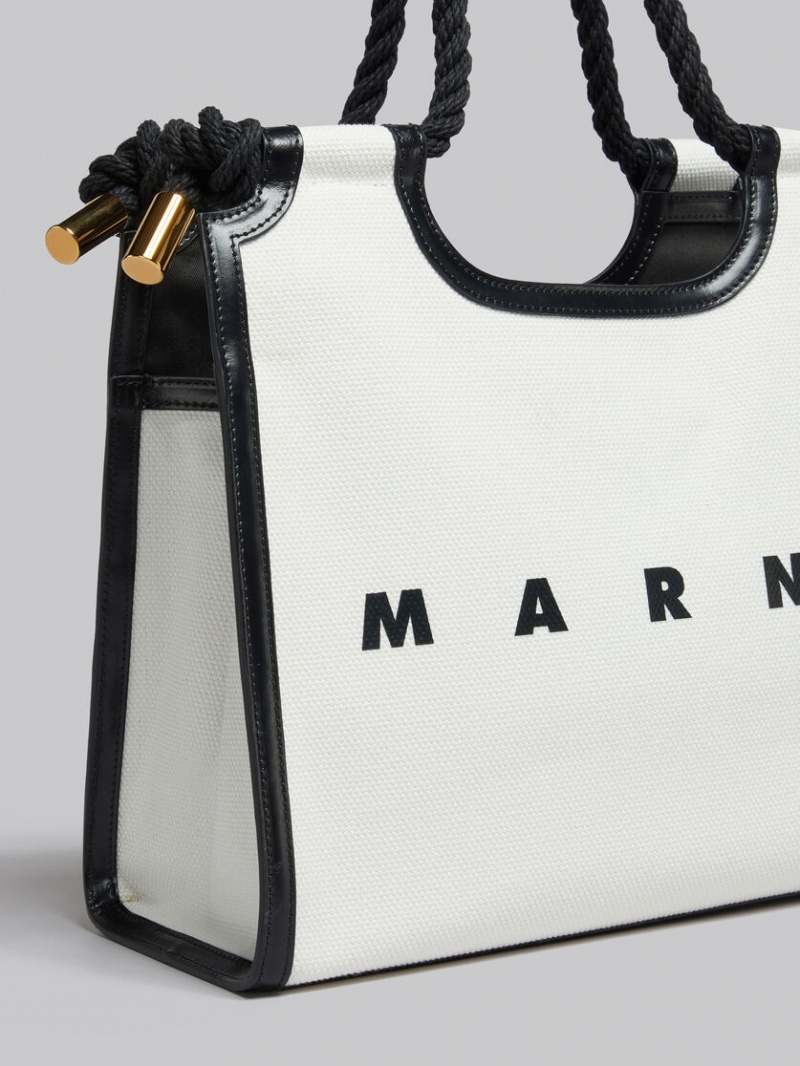 Marni Canvas Marcel Tote Bag Wit Zwart | UBETG80156