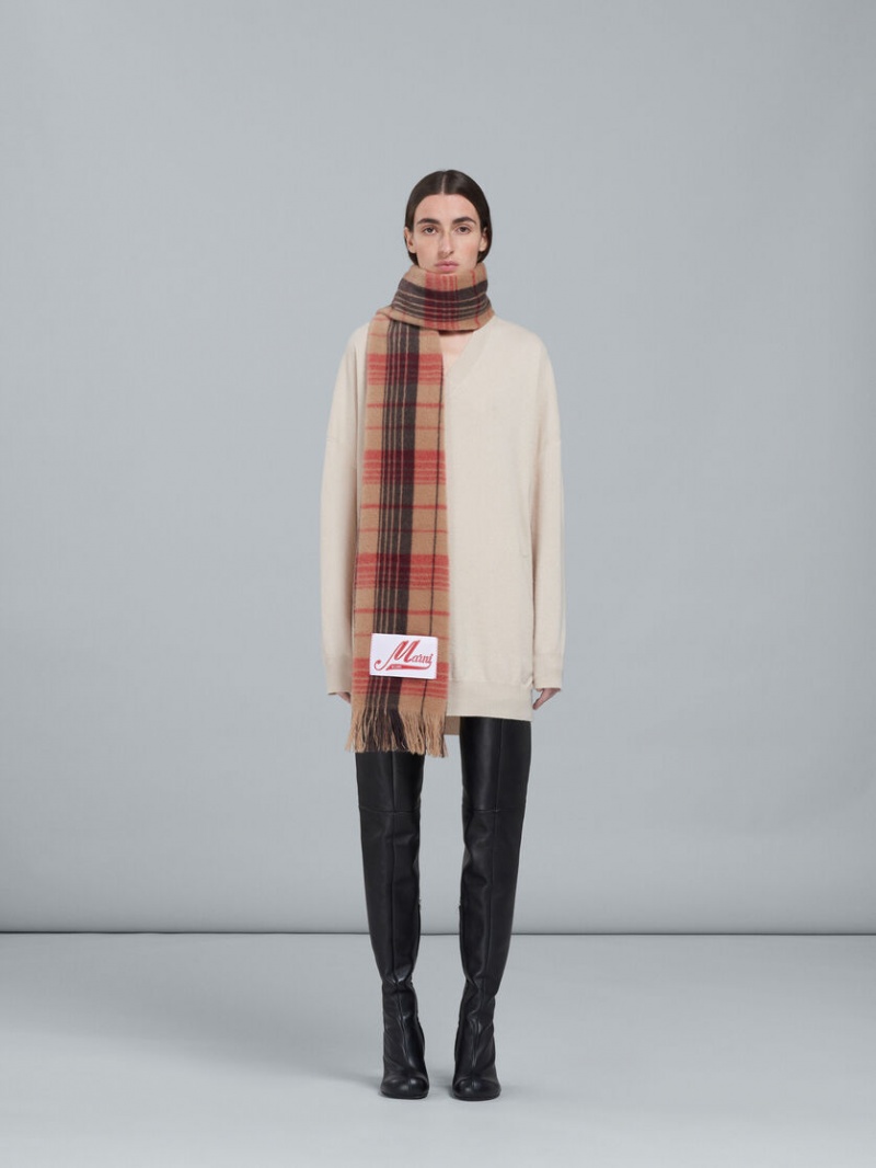 Marni Check Wol Scarf Bruin | YBEVQ93023