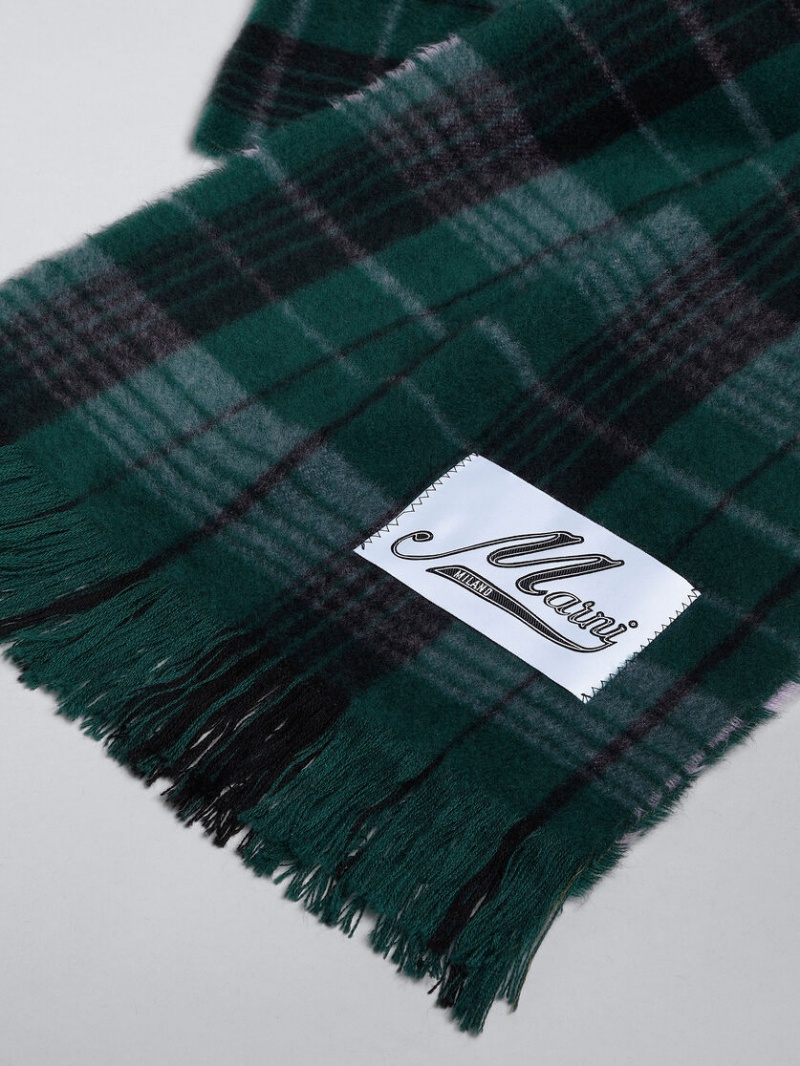 Marni Check Wol Scarf Groen | BEEAH84561