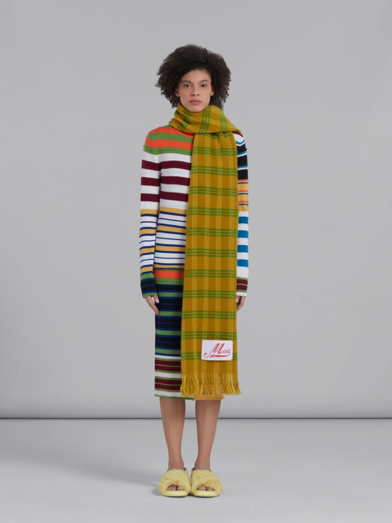 Marni Check Wol Scarf Groen | EBEVG56140