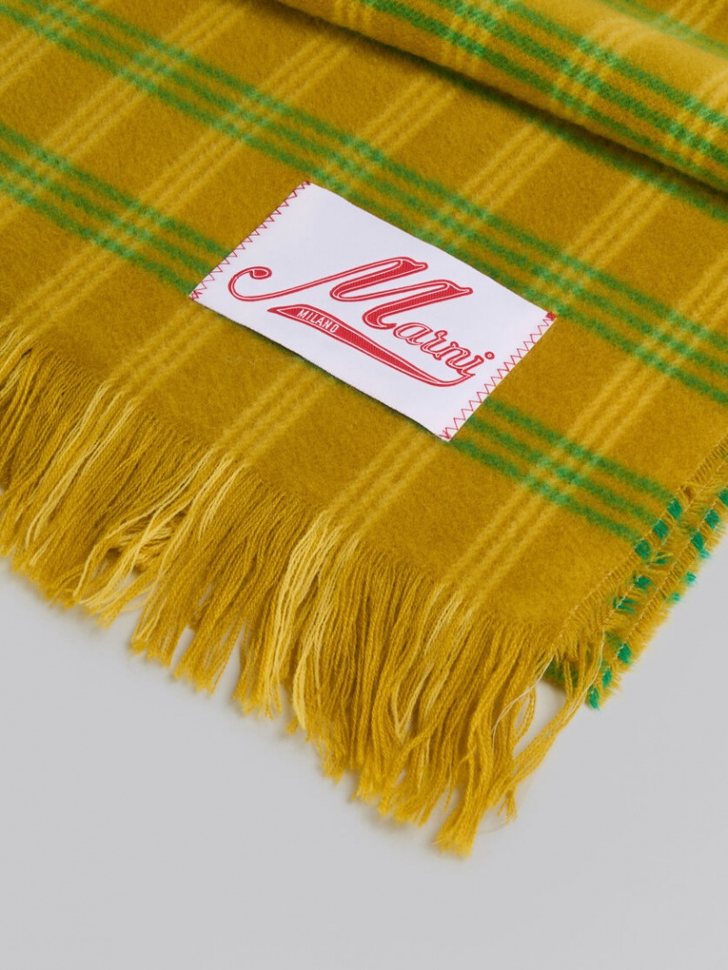 Marni Check Wol Scarf Groen | EBEVG56140