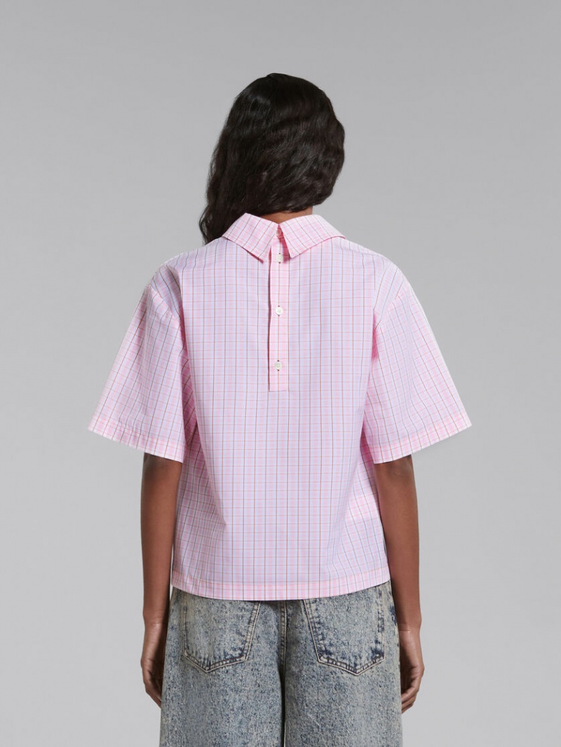 Marni Checked Blouse With Back Polo Opening Roze | MBEHR75410