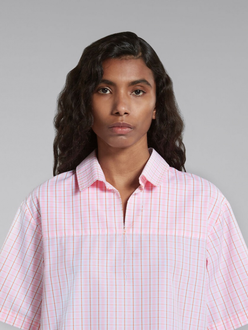 Marni Checked Blouse With Back Polo Opening Roze | MBEHR75410