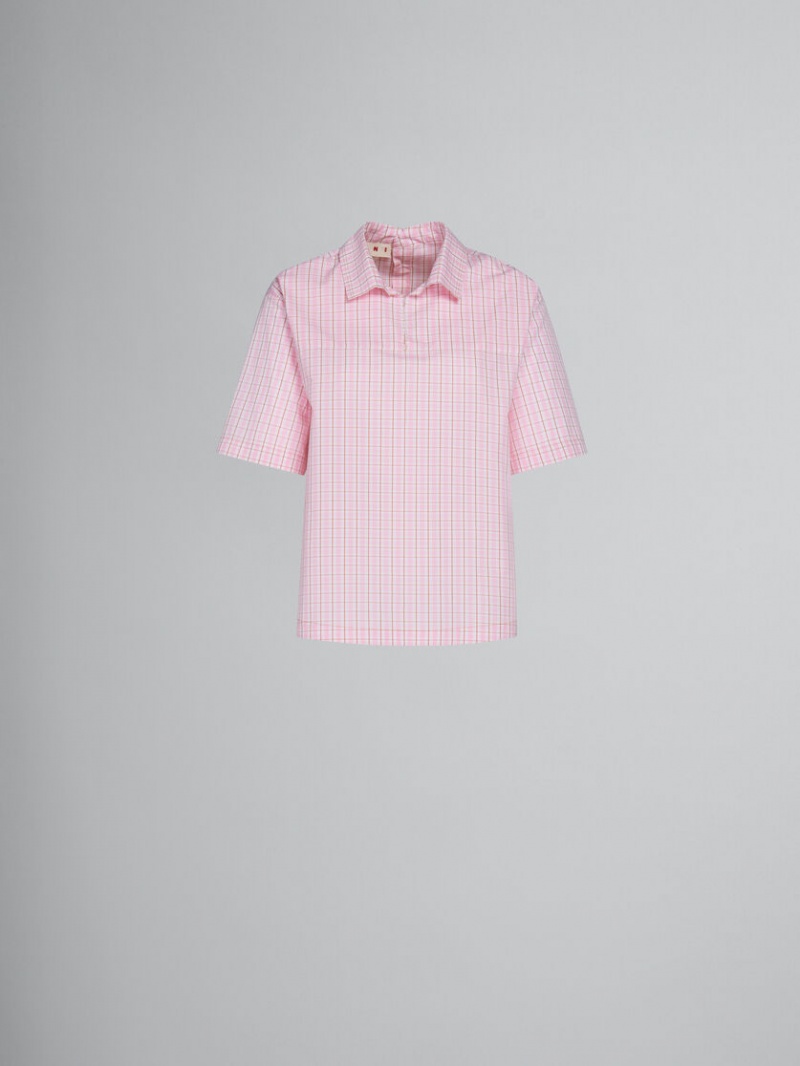 Marni Checked Blouse With Back Polo Opening Roze | MBEHR75410