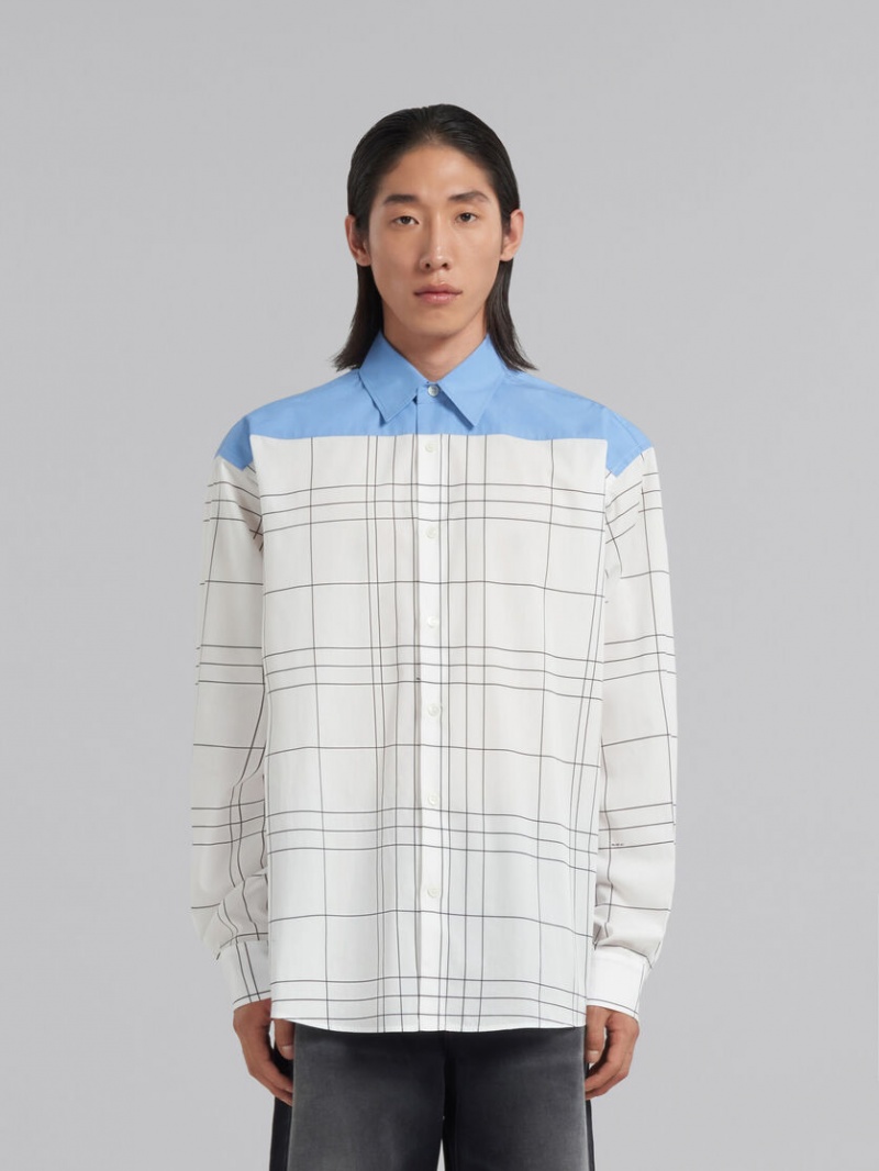 Marni Checked Katoenen Shirt With Plain Yoke Wit | BEJZR67483