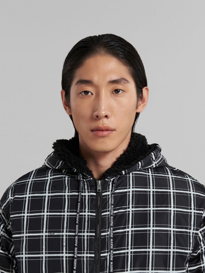 Marni Checked Nylon Jacket Zwart | EBEVG77539