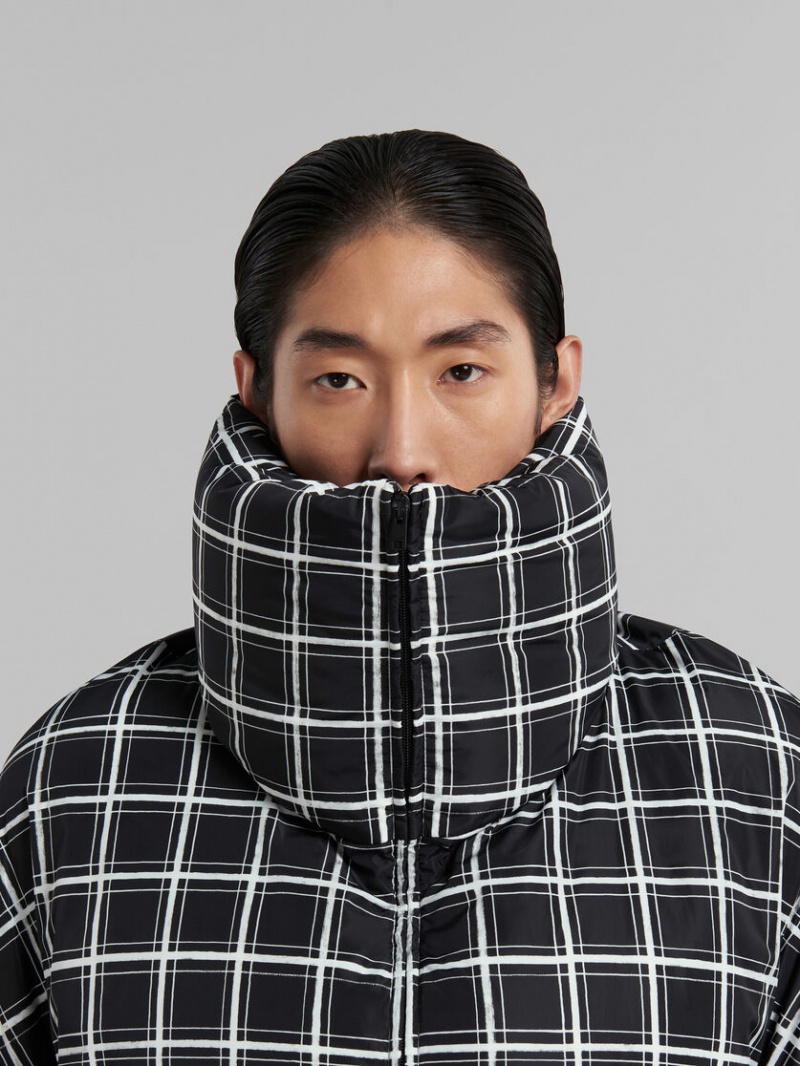 Marni Checked Oversized Down Jacket Zwart | YBEGT34270