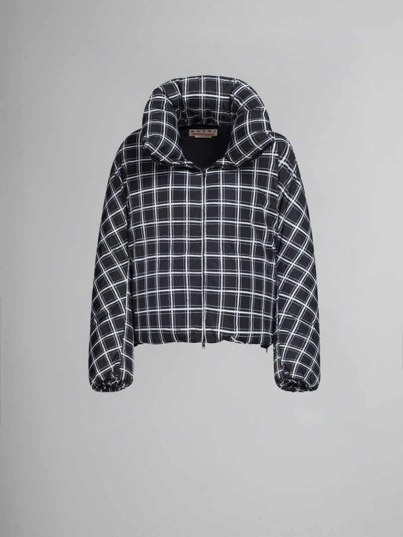 Marni Checked Oversized Down Jacket Zwart | YBEGT34270