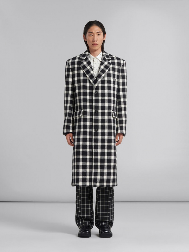 Marni Checked Wol Coat Zwart | UBEND58088