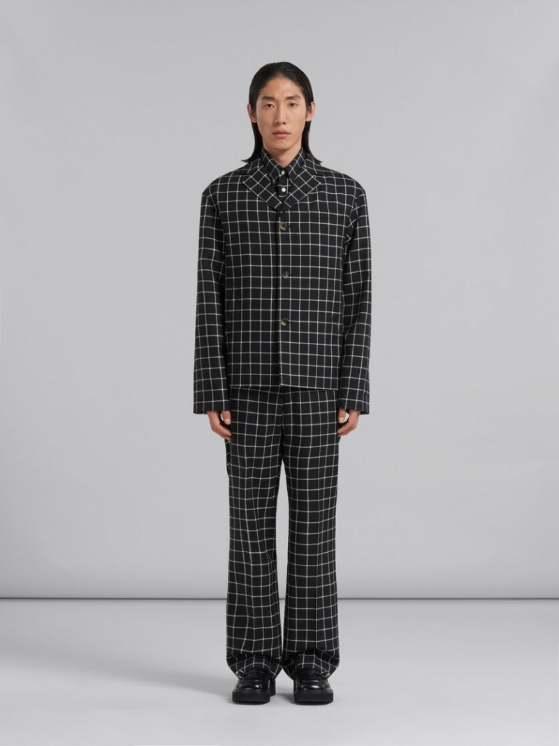 Marni Checked Wol Jacket Zwart | BEEAH19601