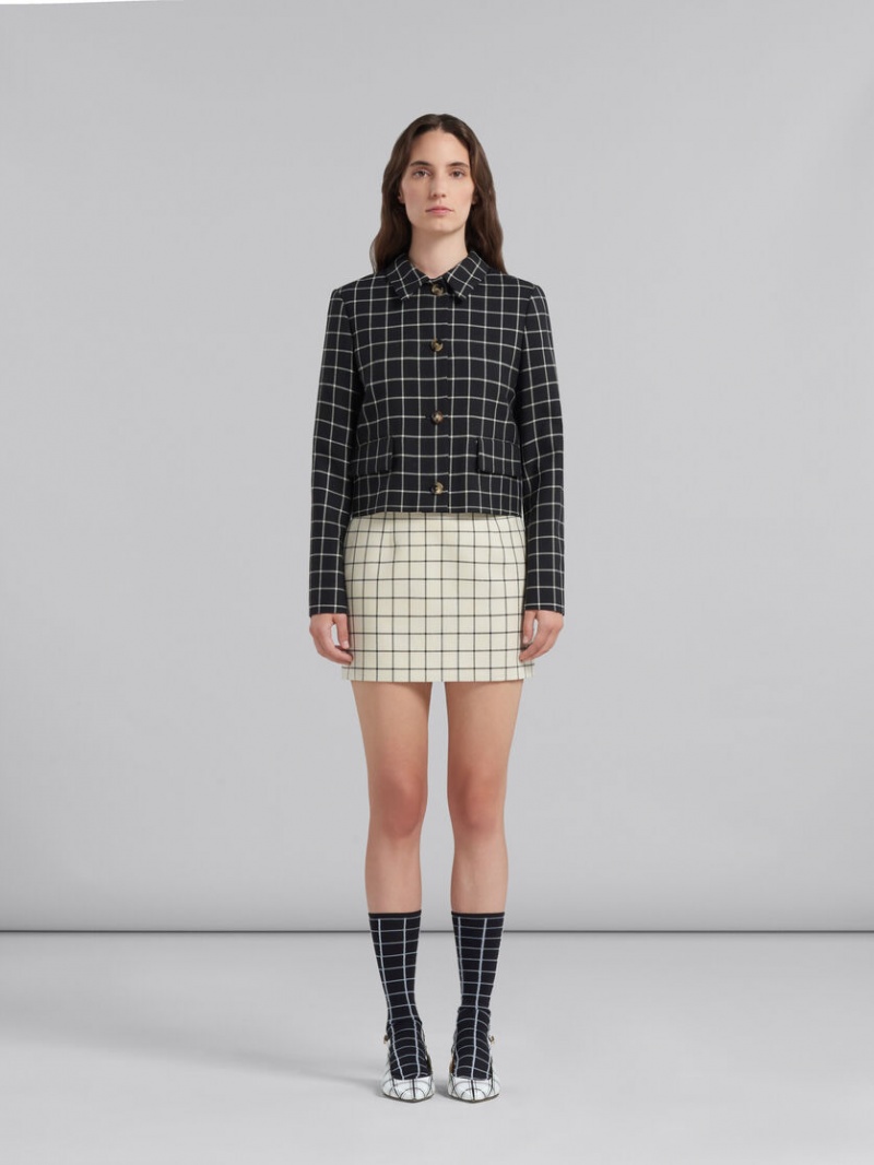 Marni Checked Wol Mini Skirt Wit | QBEUV12299