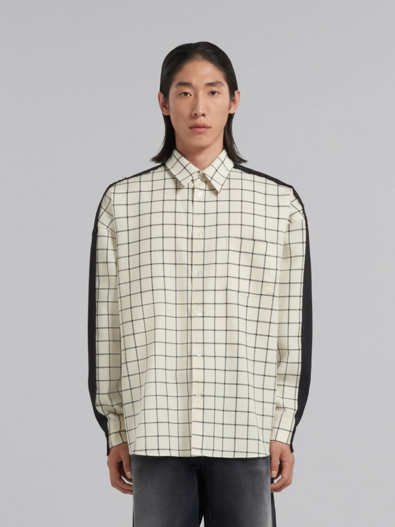 Marni Checked Wol Shirt With Plain Back Wit | BEEAH47606