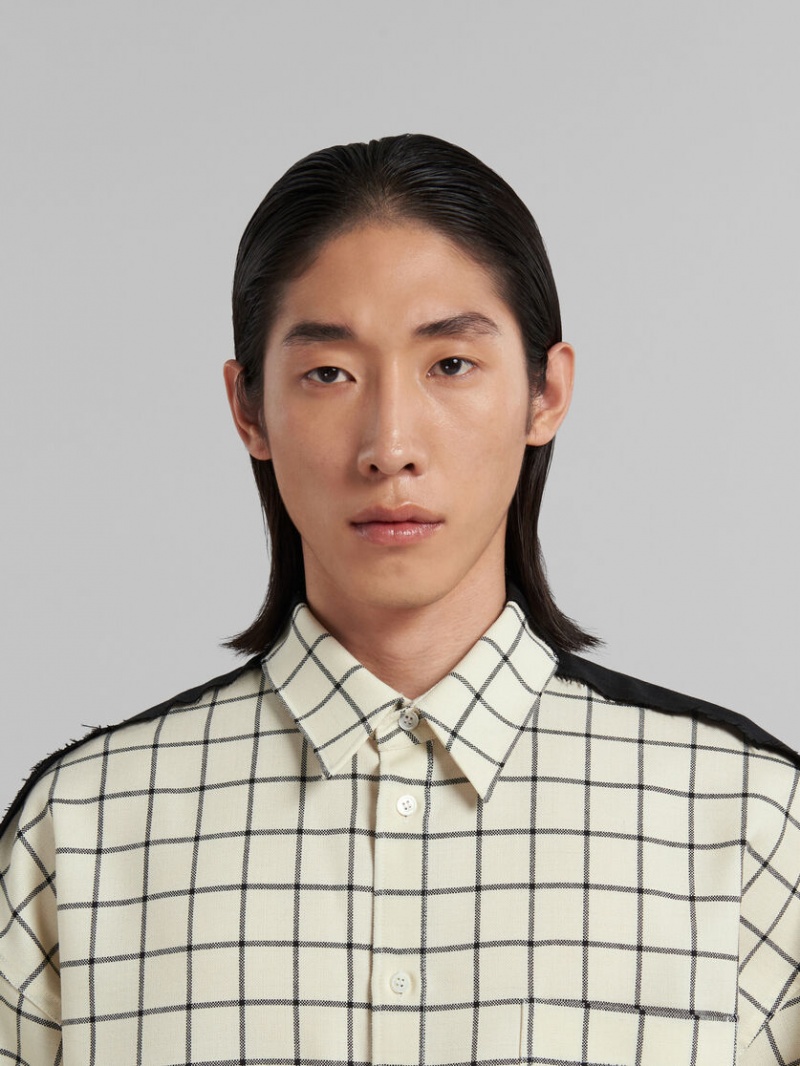 Marni Checked Wol Shirt With Plain Back Wit | BEEAH47606