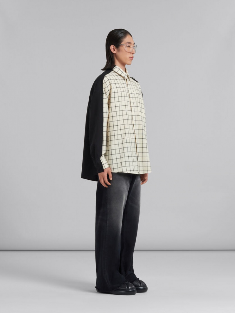 Marni Checked Wol Shirt With Plain Back Wit | BEEAH47606