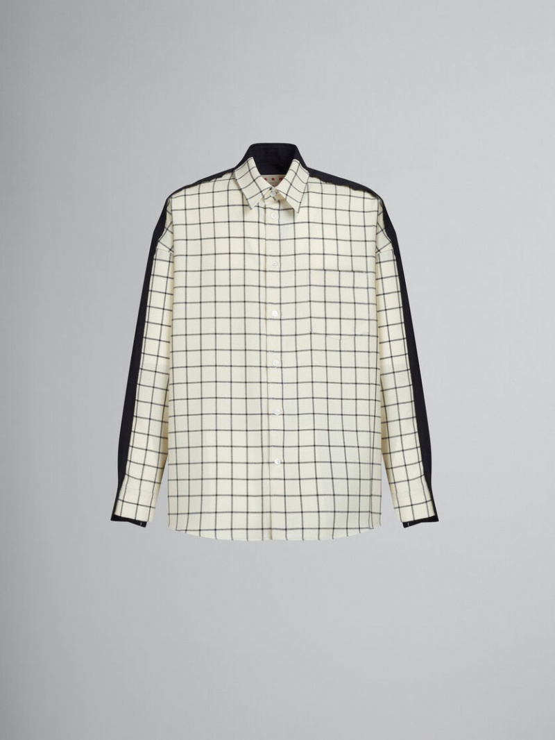 Marni Checked Wol Shirt With Plain Back Wit | BEEAH47606