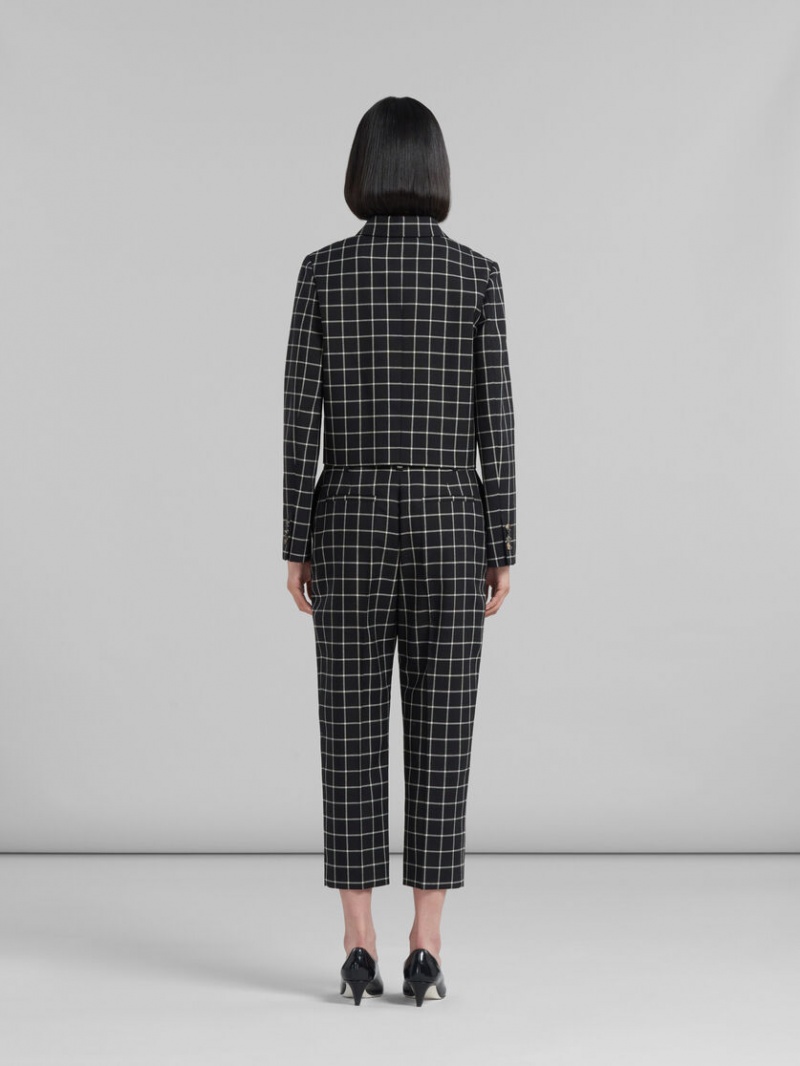 Marni Checked Wol Trousers Zwart | UBEND32163