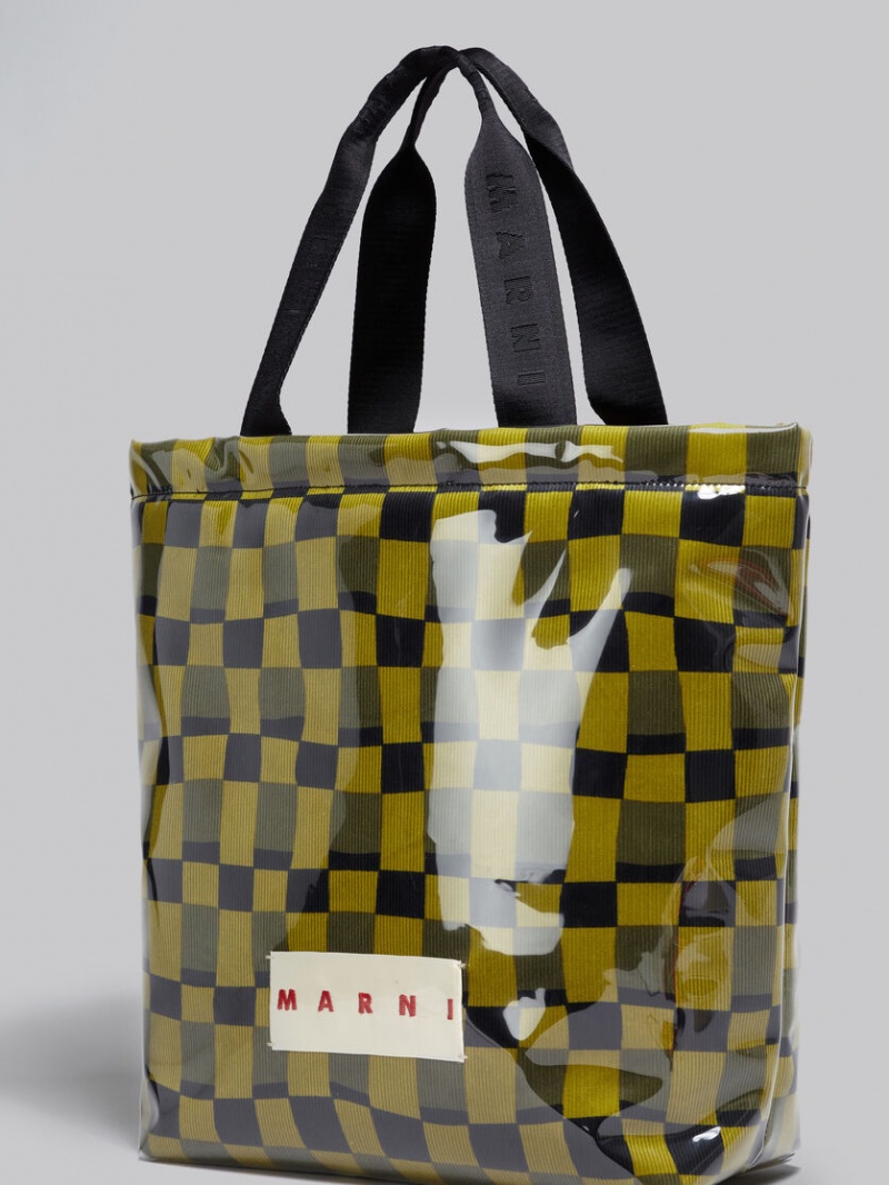 Marni Chequerboard Tote With Clear Wrap Geel | BEDFL82323