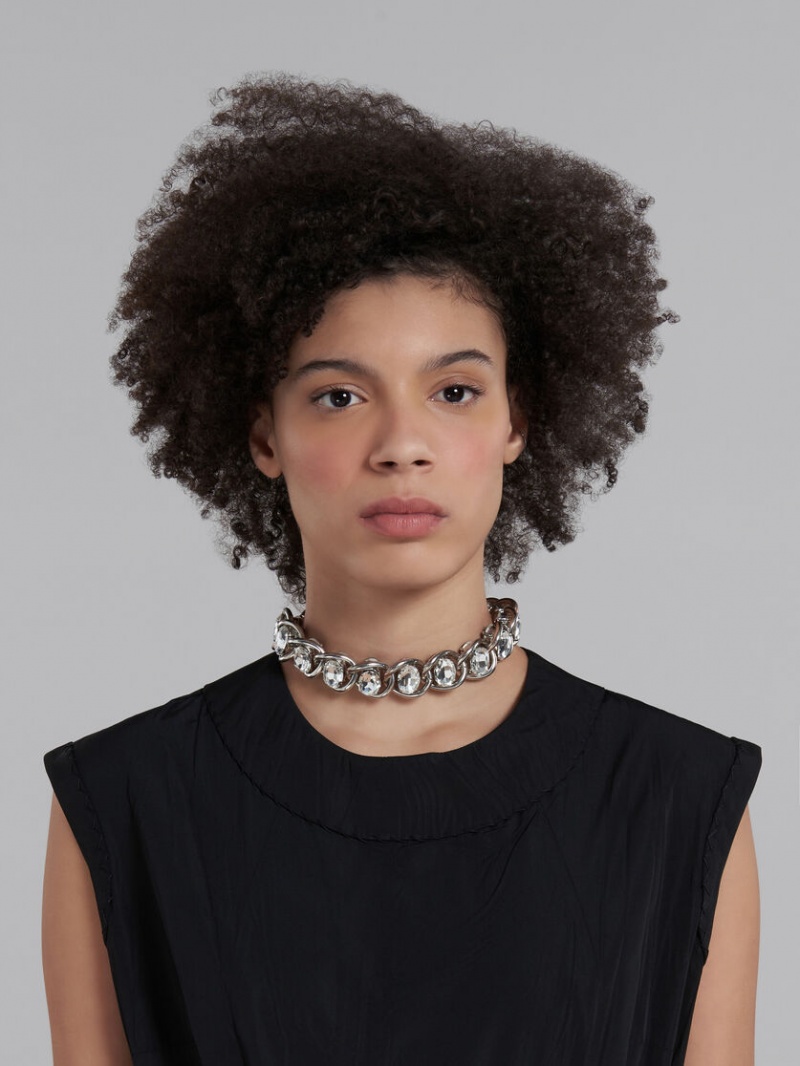 Marni Chunky Chain Necklace With Rhinestones Zilver | XBEGW60691