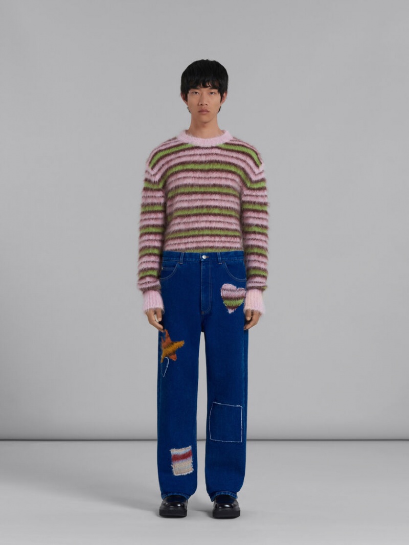 Marni Coated Denim Jeans With Mohair Patches Blauw | ZBEMJ99660