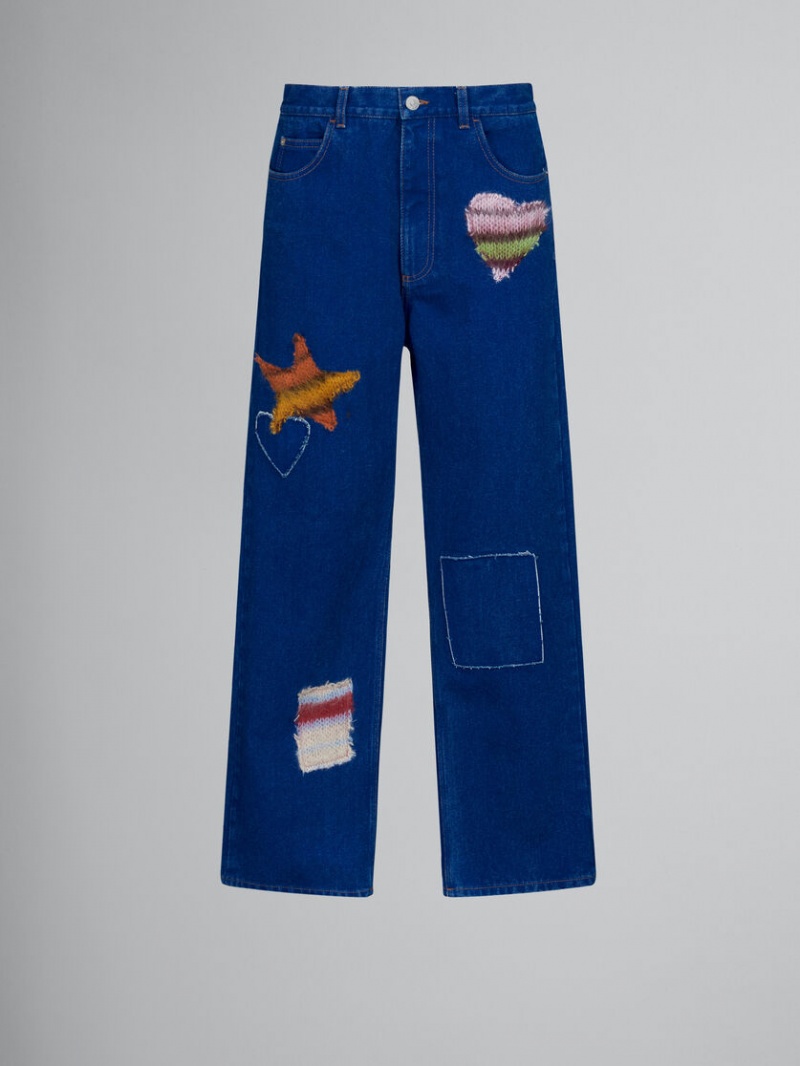 Marni Coated Denim Jeans With Mohair Patches Blauw | ZBEMJ99660