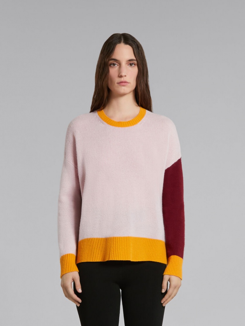 Marni Colour-block Cashmere Jumper Roze | EBEVG90156