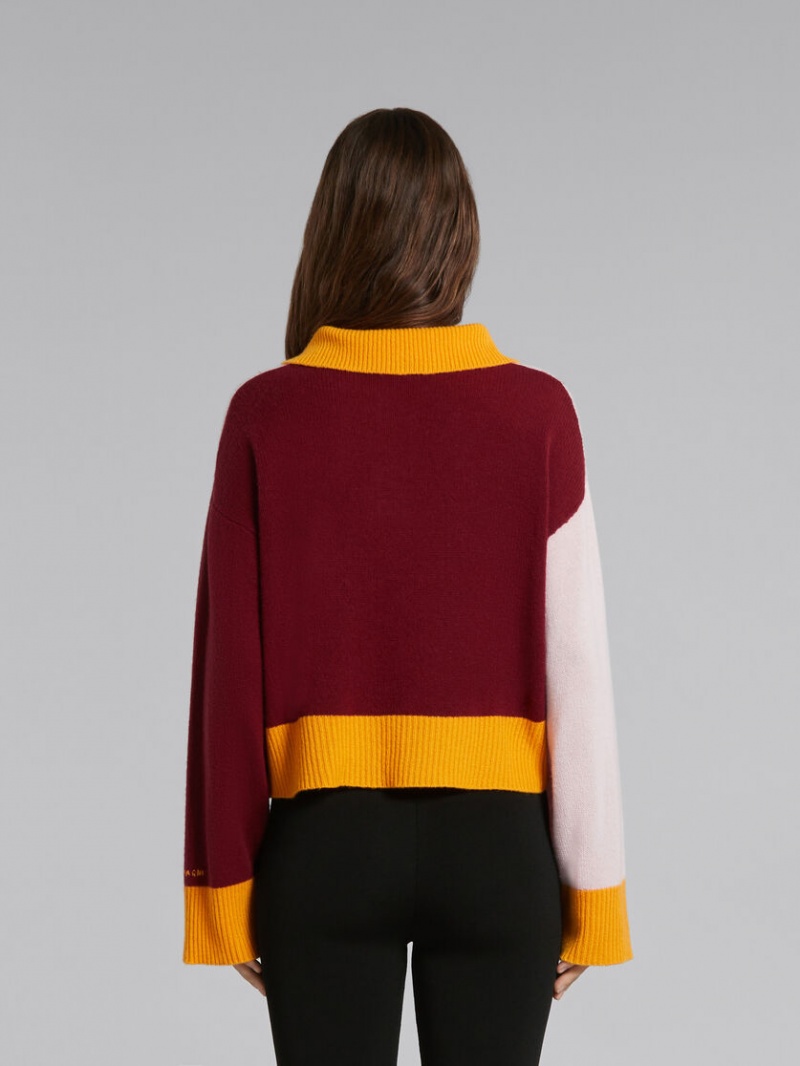 Marni Colour-block Cashmere Polo Jumper Roze | DBEVO52030