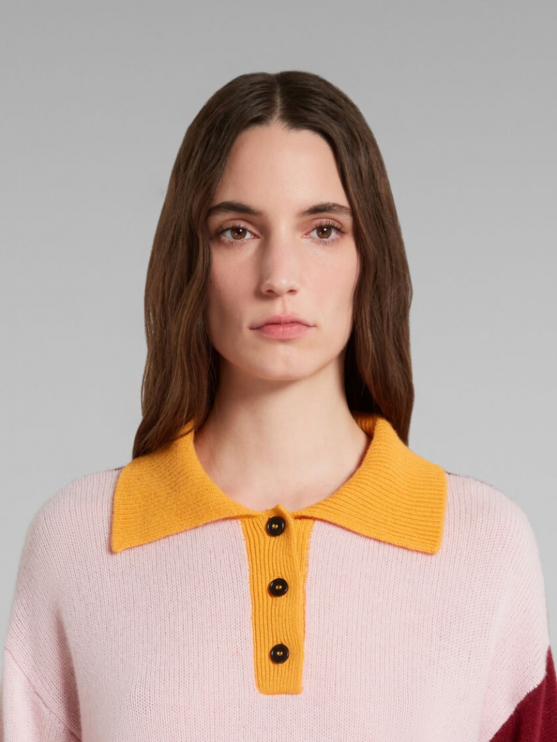 Marni Colour-block Cashmere Polo Jumper Roze | DBEVO52030