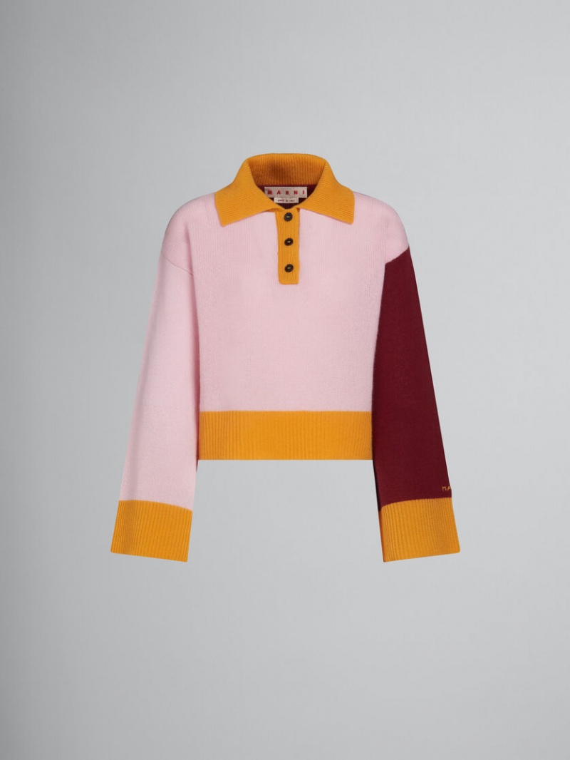 Marni Colour-block Cashmere Polo Jumper Roze | DBEVO52030