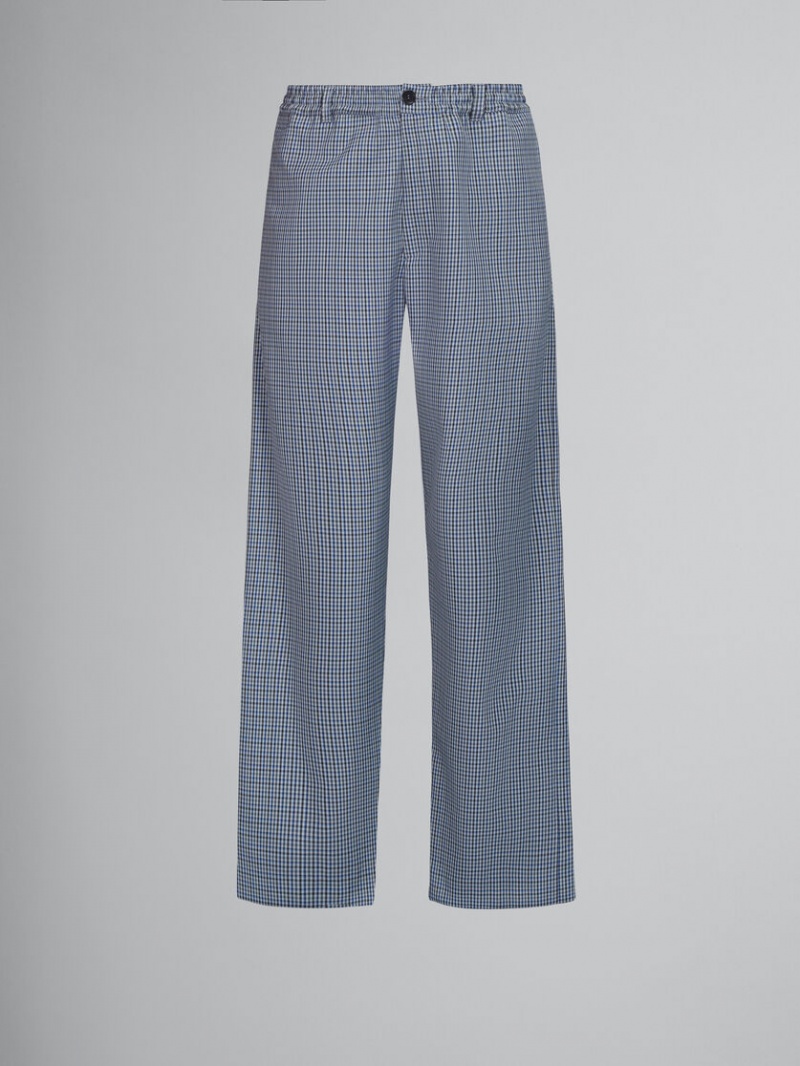 Marni Compact Wol Pants With Checked Motif Blauw | GBEEC21003