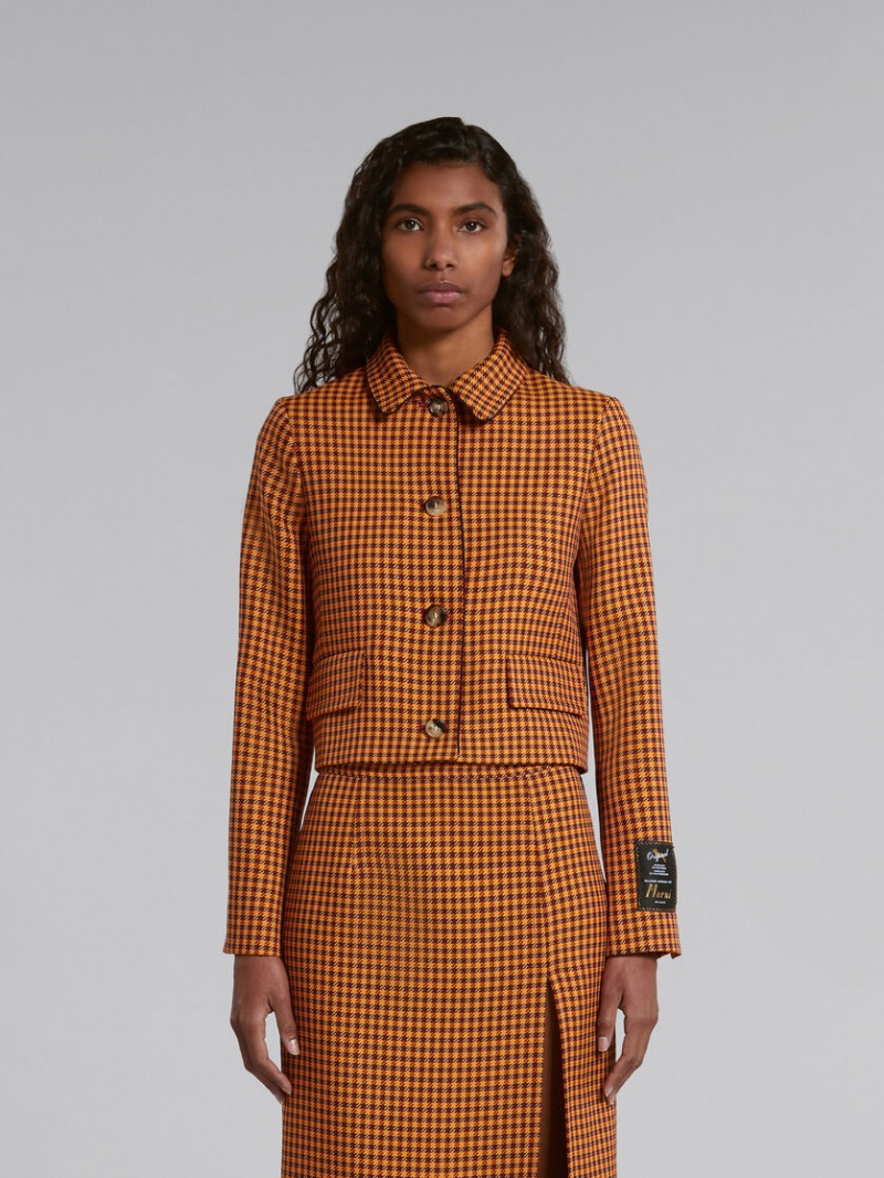 Marni Cropped Checked Jacket Oranje Bordeaux | YBEVQ22156