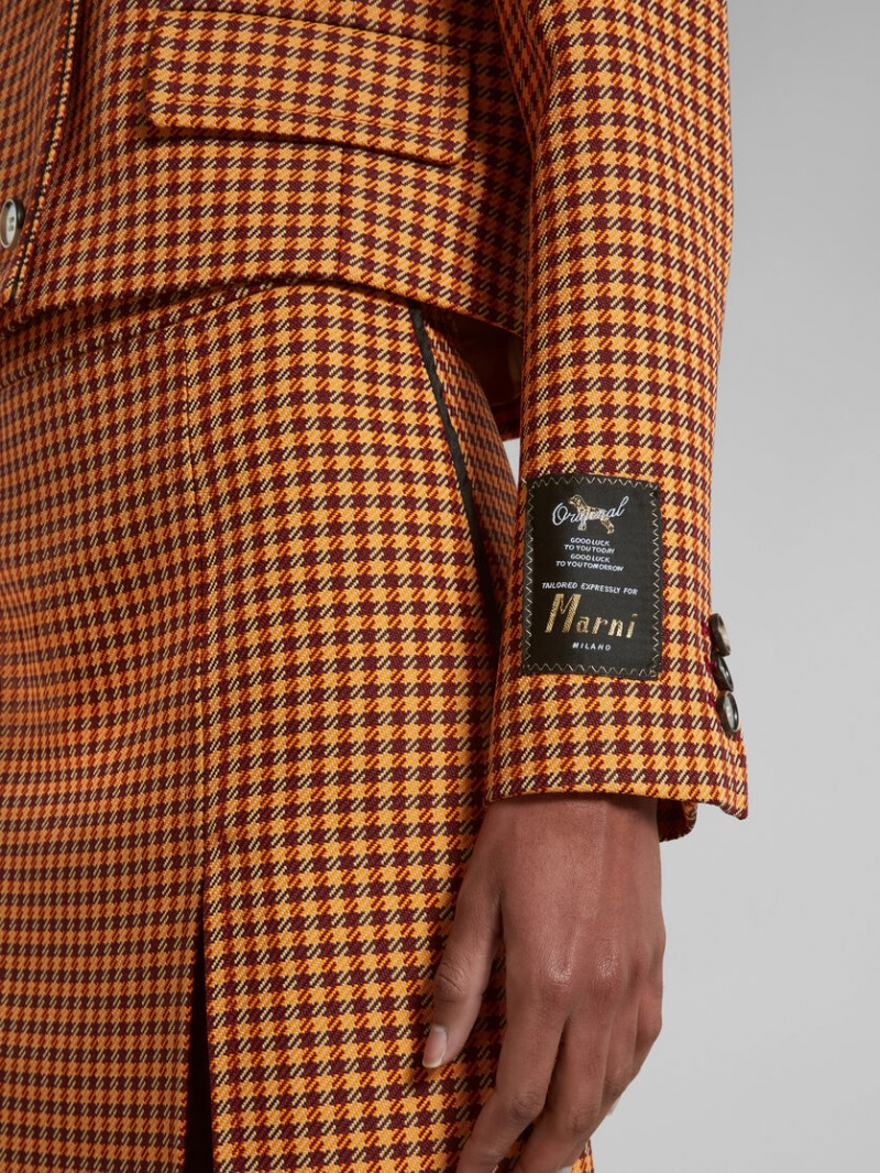 Marni Cropped Checked Jacket Oranje Bordeaux | YBEVQ22156