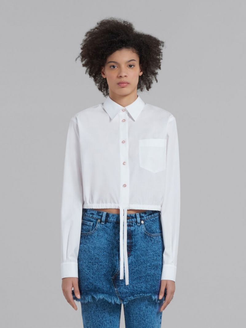 Marni Cropped Shirt In Bio Poplin Wit | BEXMI49079