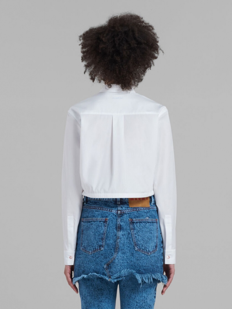 Marni Cropped Shirt In Bio Poplin Wit | BEXMI49079