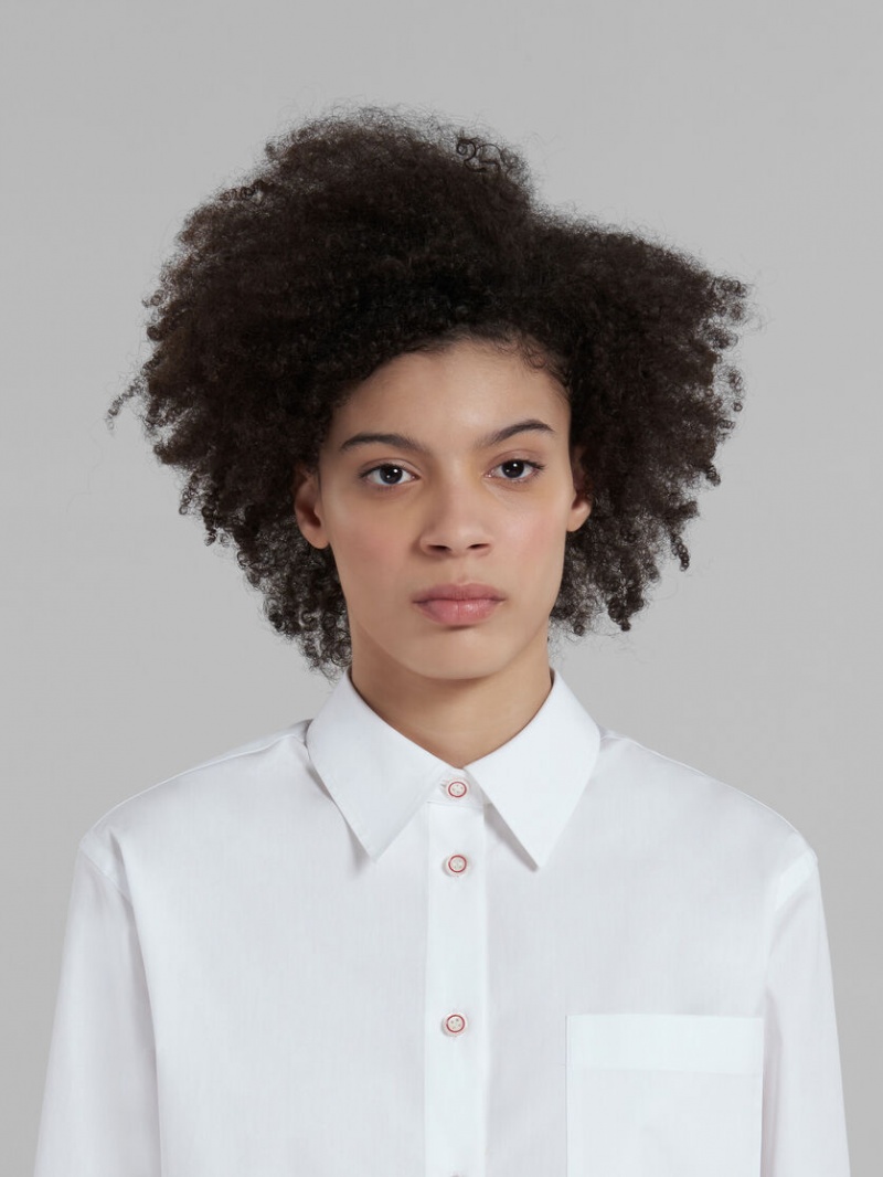 Marni Cropped Shirt In Bio Poplin Wit | BEXMI49079