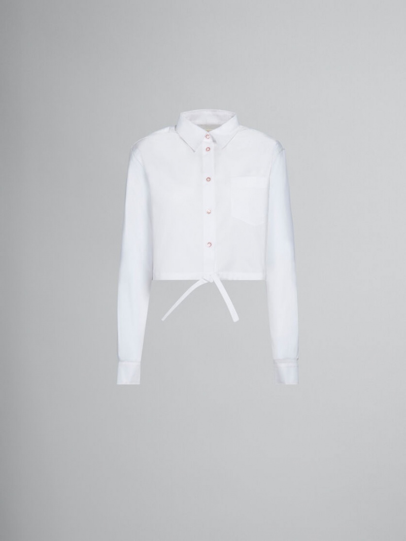 Marni Cropped Shirt In Bio Poplin Wit | BEXMI49079