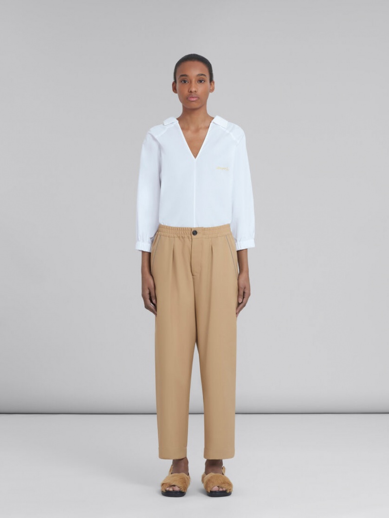 Marni Cropped Trousers In Beige Tropical Wol Beige | XBEBH73491