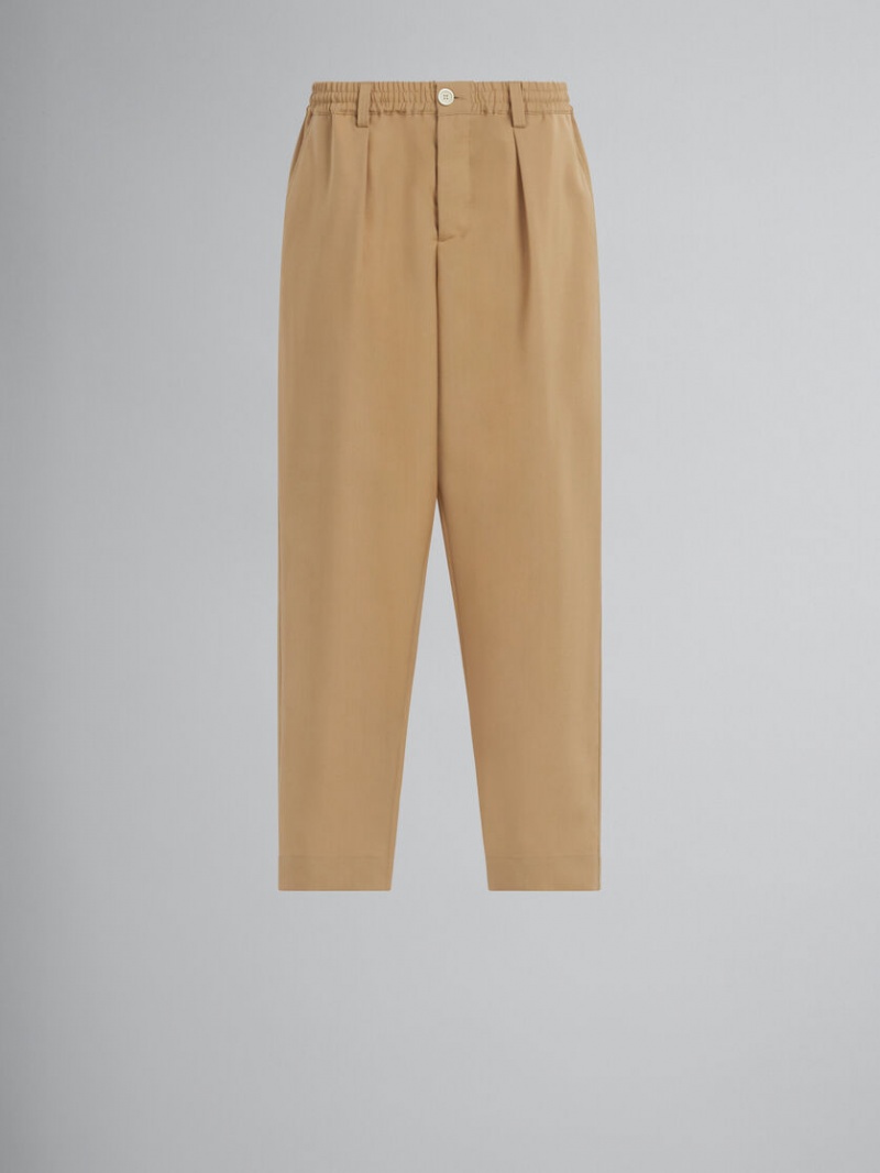 Marni Cropped Trousers In Tropical Wol Beige | SBENY36784