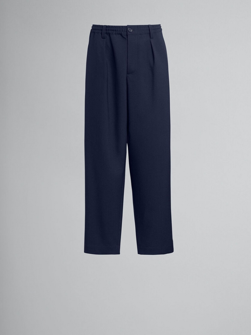 Marni Cropped Trousers In Tropical Wol Blauw | BBESO24219