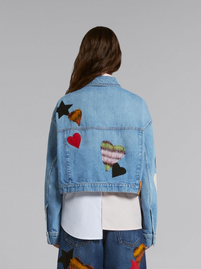 Marni Denim Jacket With Patches Blauw | BBESD58442