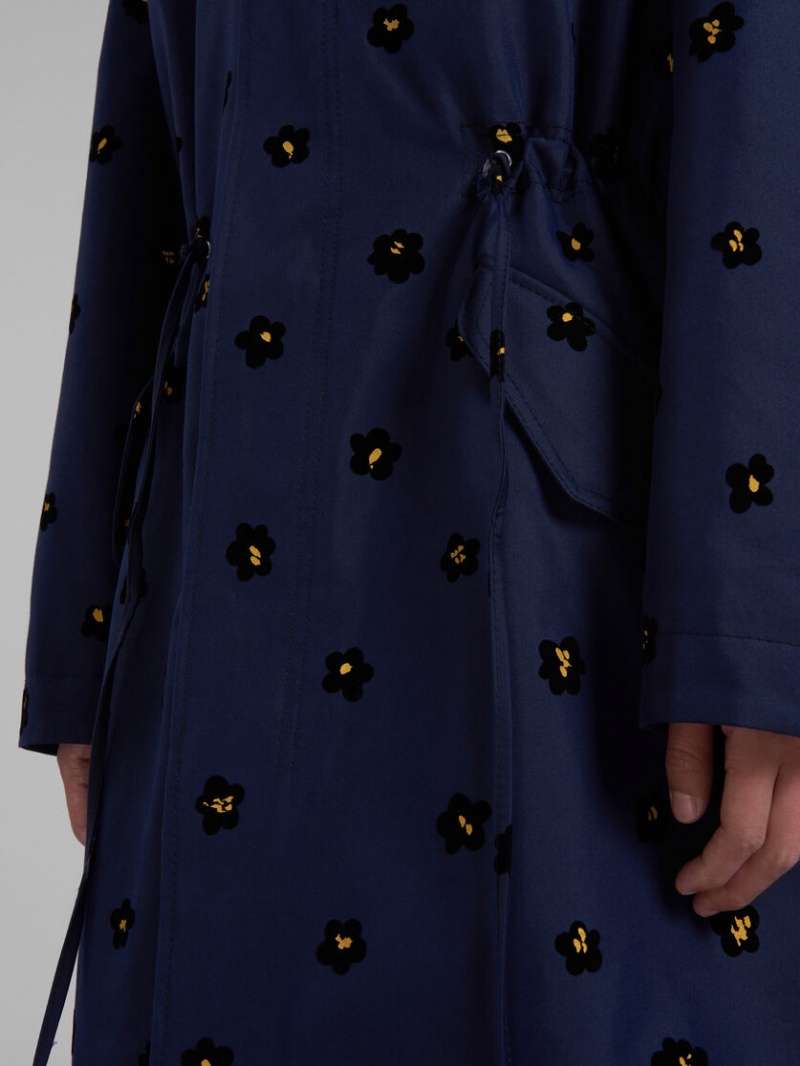 Marni Gabardine Parka With Flocked Draft Flower Print Blauw Bloemen | BEIIZ83827