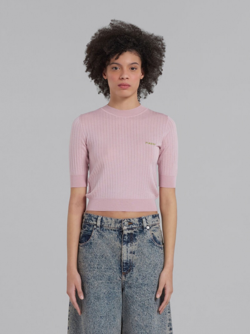 Marni Geribbeld Wol And Silk Jumper Roze | BEXMI72261